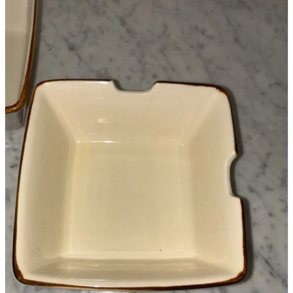 Pottery Barn Square Ramen Rice Noodle Bowl 6” Notch For Chopsticks Cream Putty